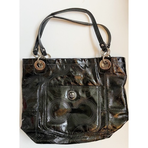 Coach • Solid Black Alex Patent Leather Shoulder Bag Purse - Picture 2 of 12